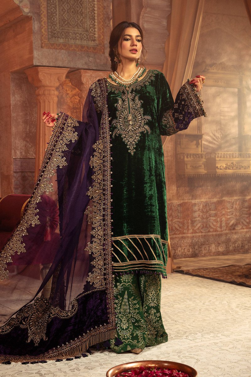 Maria b Velvet Green Dress pakistani indian wedding formal party outfits