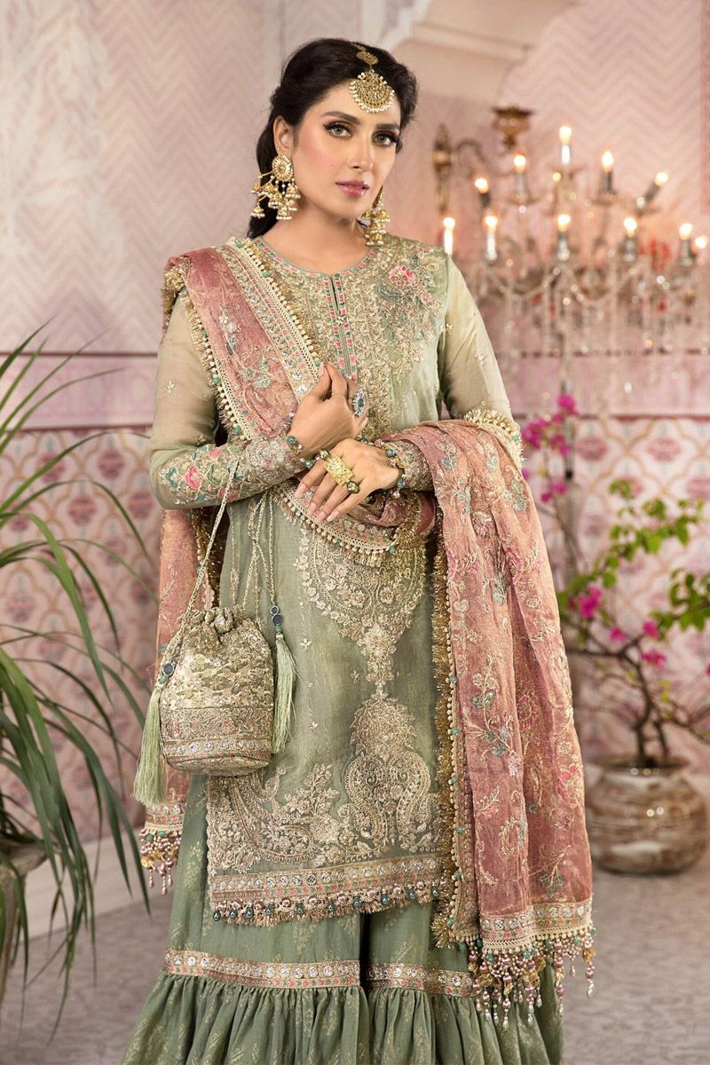 Maria b Pistachio Green and Salmon pink (BD-2205)