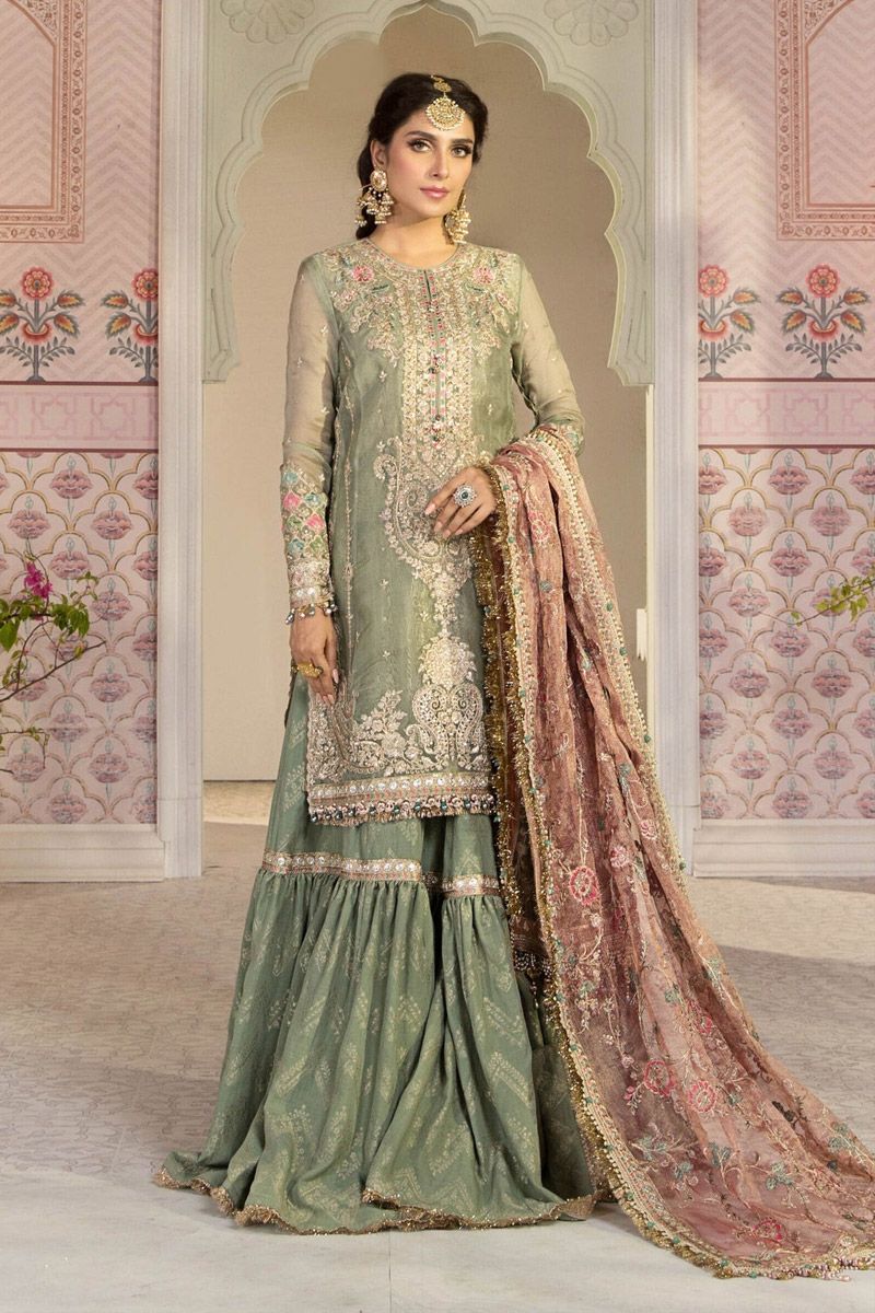 Maria b Pistachio Green and Salmon pink (BD-2205)