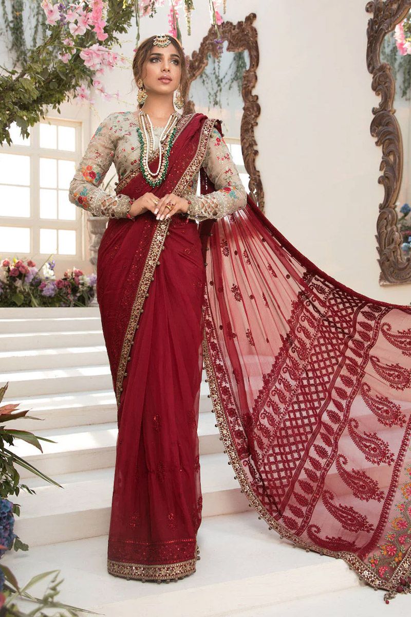 Maria b Deep red and Beige (BD-2107)