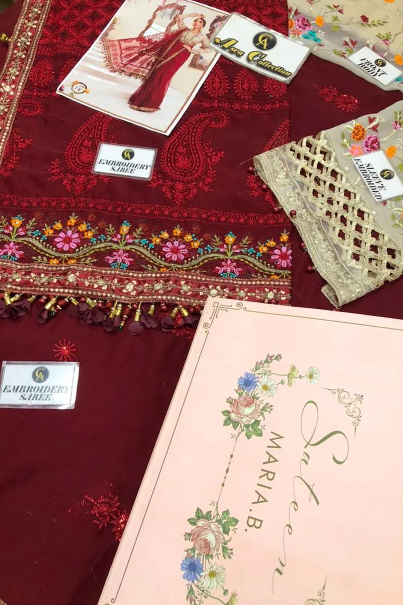 Maria b Deep red and Beige (BD-2107)