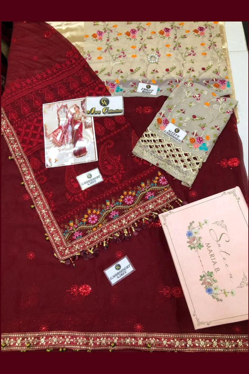 Maria b Deep red and Beige (BD-2107)