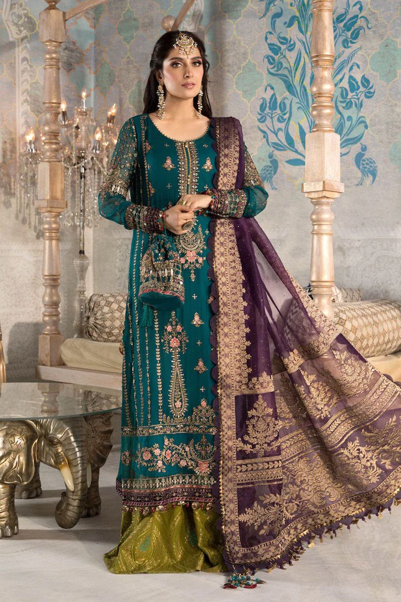 Maria b Teal blue, Olive Green and Purple (BD-2202)