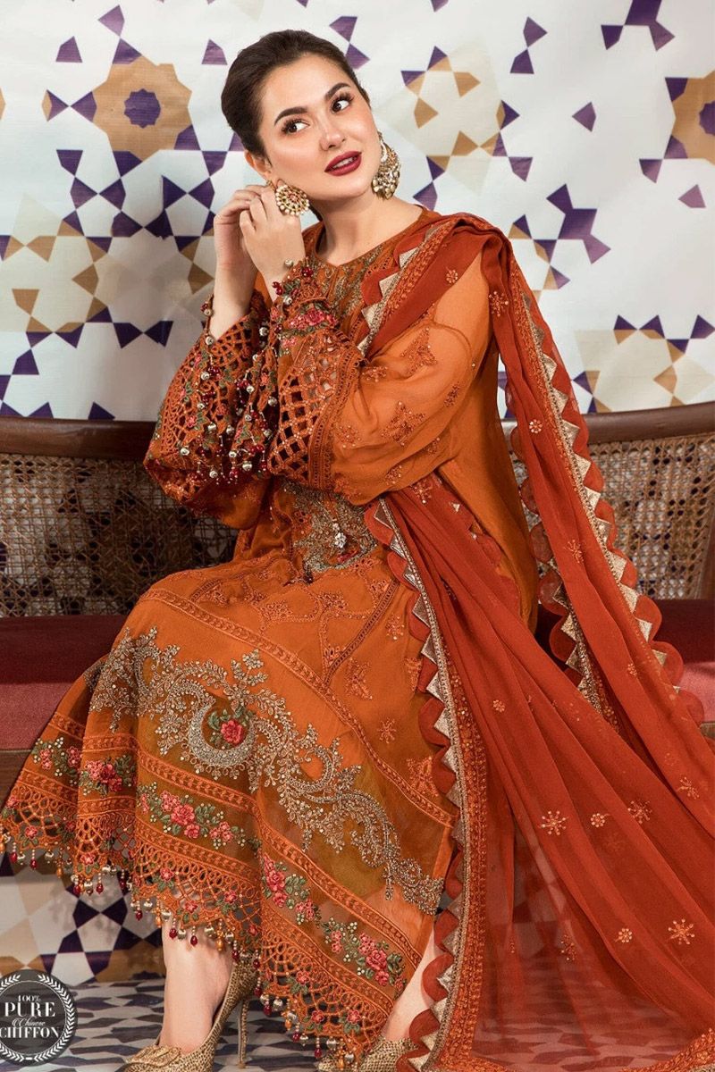 Maria b MPC-21-101-Rust and Olive Green