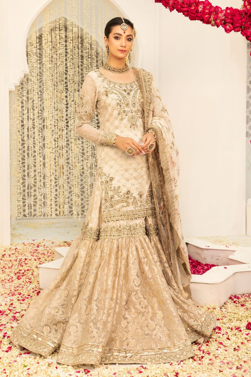 Maria B Bridal Couture Ivory Gold MC-047