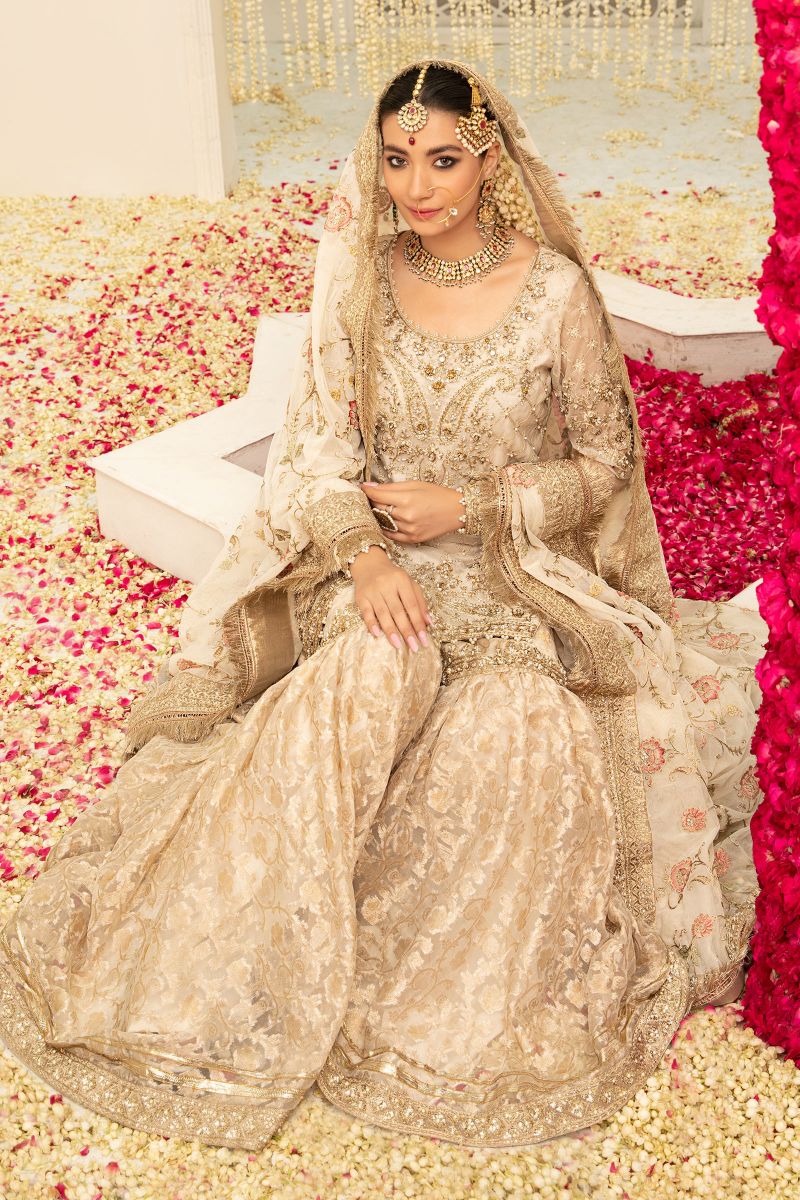 Maria B Bridal Couture Ivory Gold MC-047