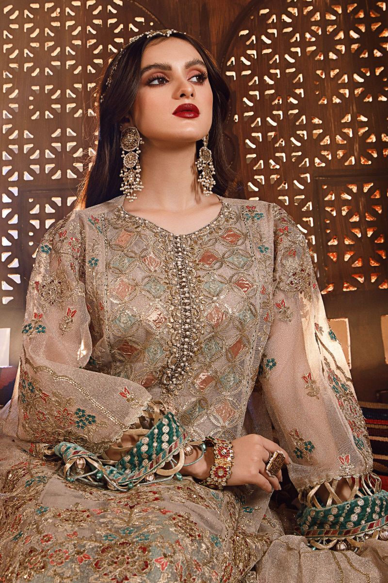 Maria B MBROIDERED - Off White with Sea Green (BD-2507)