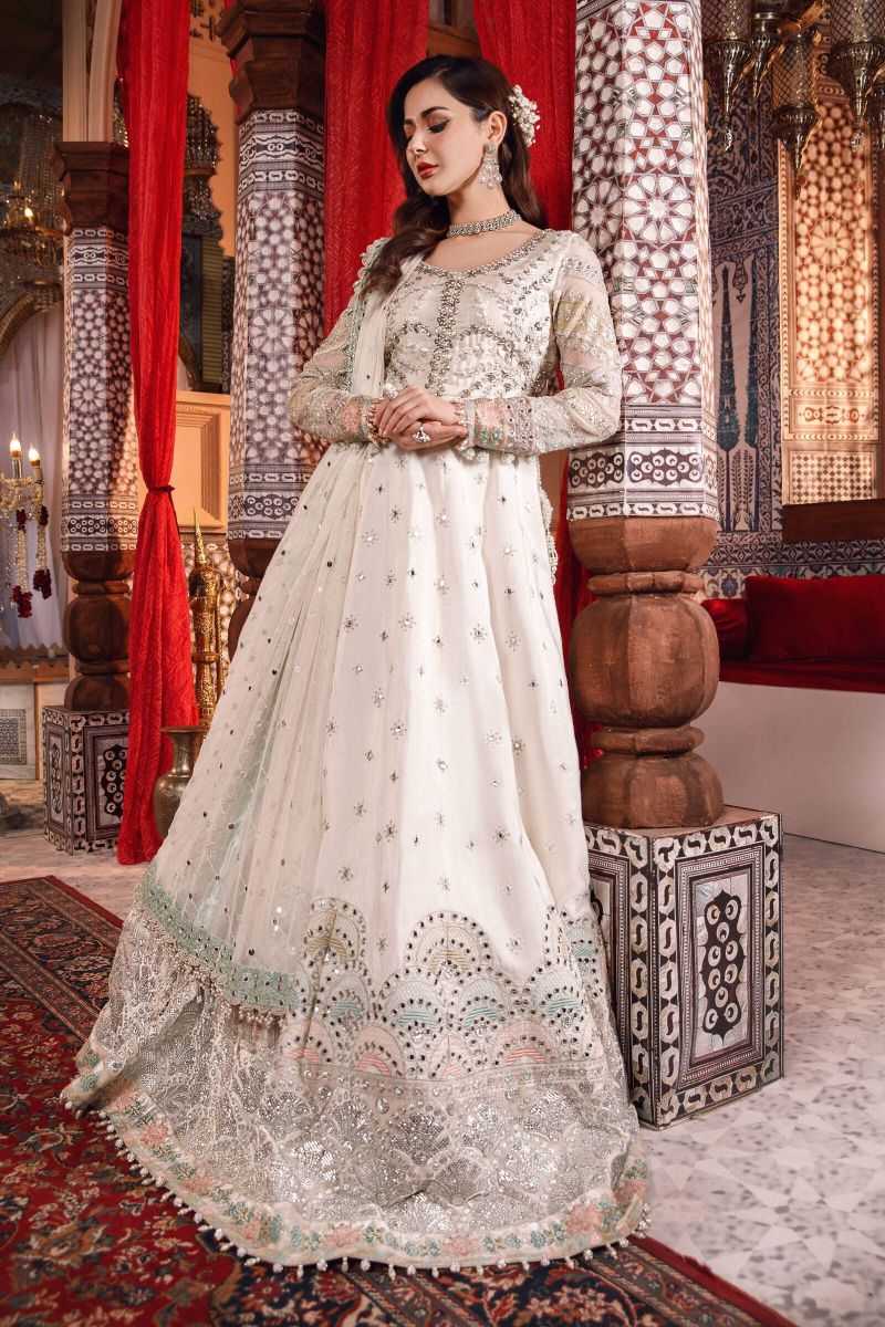 Maria B MBROIDERED - Pearl White and Peachy Silver (BD-2502)
