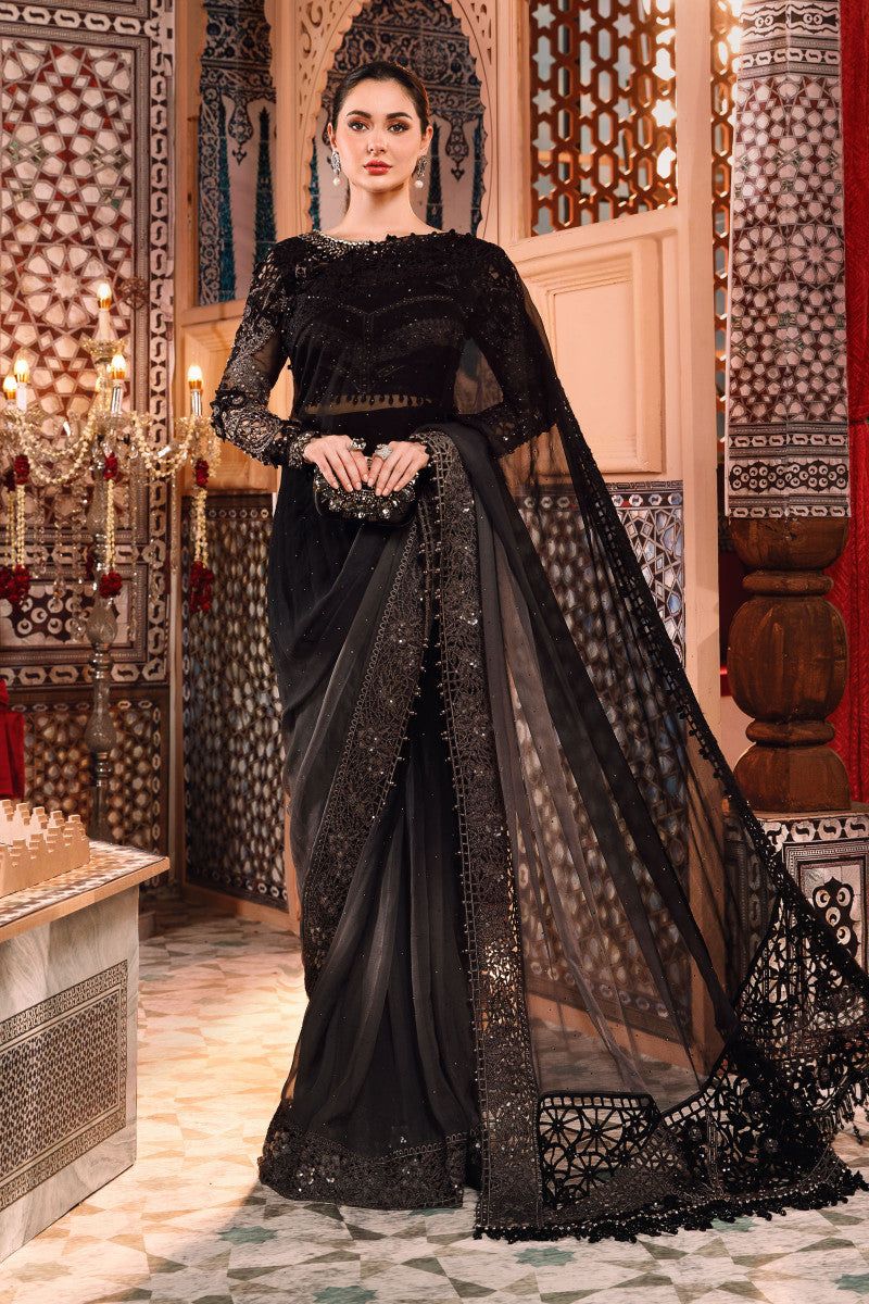 Maria B Mbroidered saree Grey and Black (BD-2504)